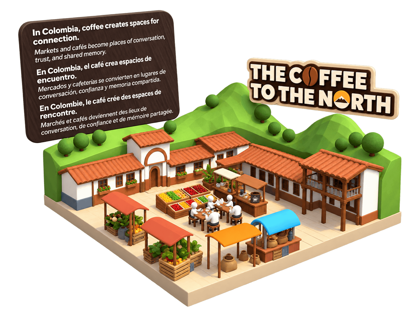 Colombian market and community environment representing the cultural experience of Identidad.CO